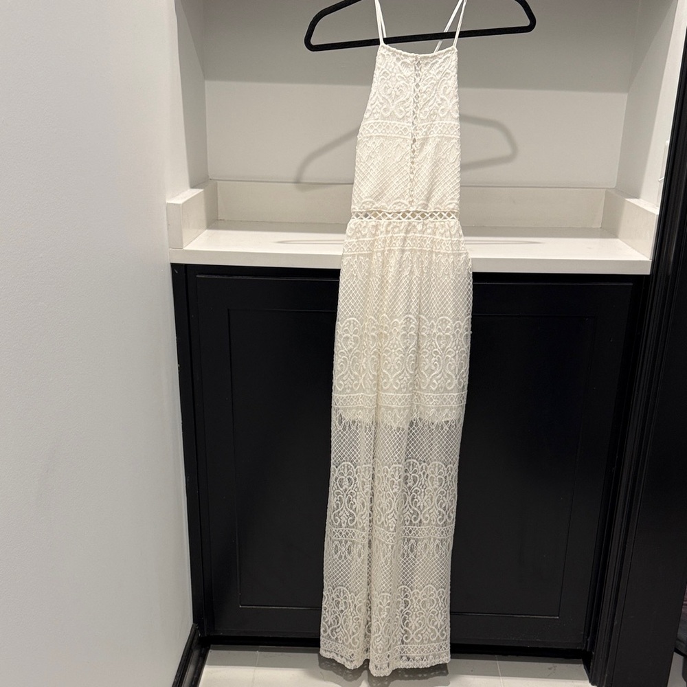 Hollister White Lace Cut Out Halter Maxi Dress | Size S